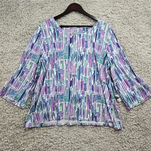 Habitat Abstract Brushstroke Top Womens XL 3/4 Sleeve Boat Neck Colorful Artsy